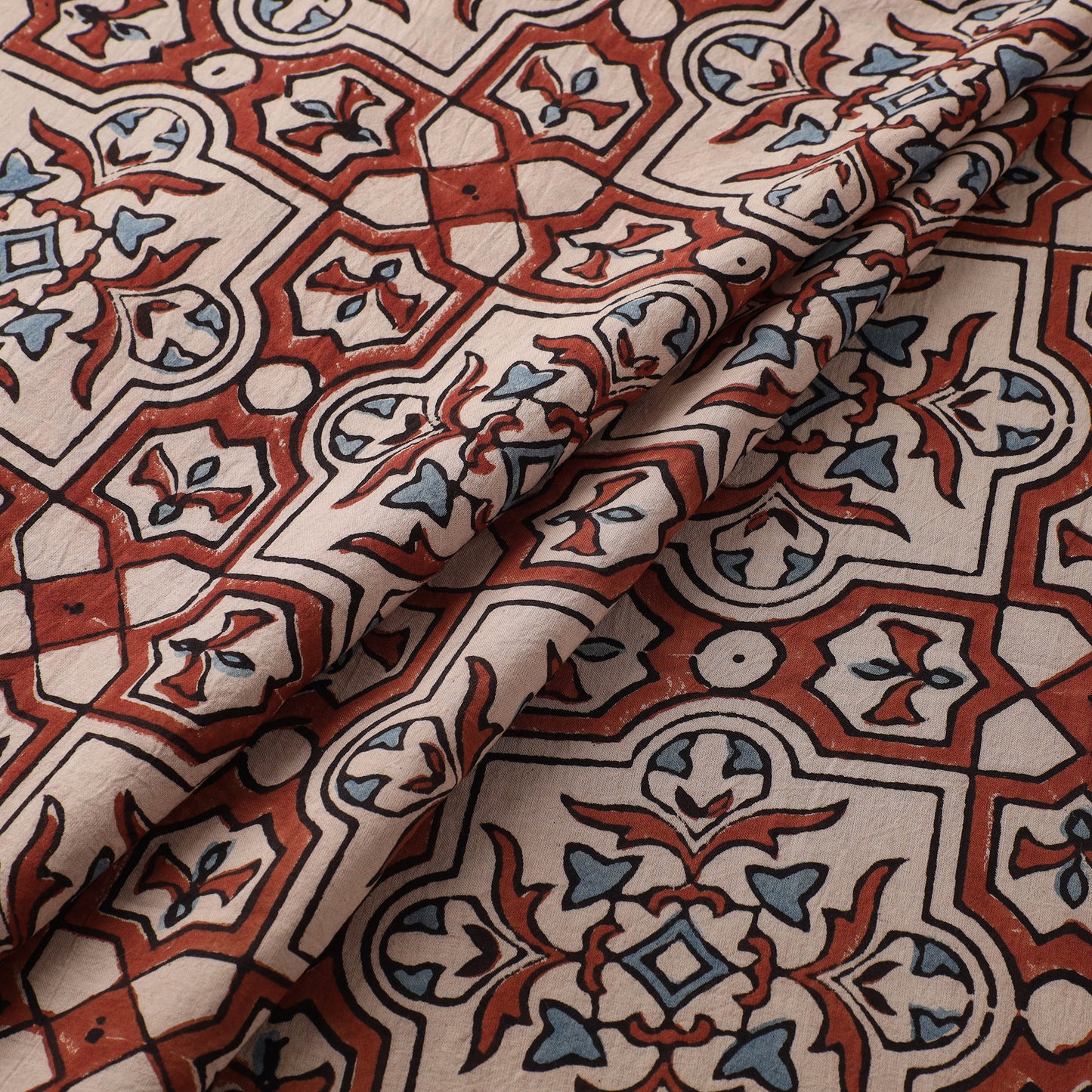 Kutch Hand Block Ajrakh Print Natural Dyed Cotton Fabric 11