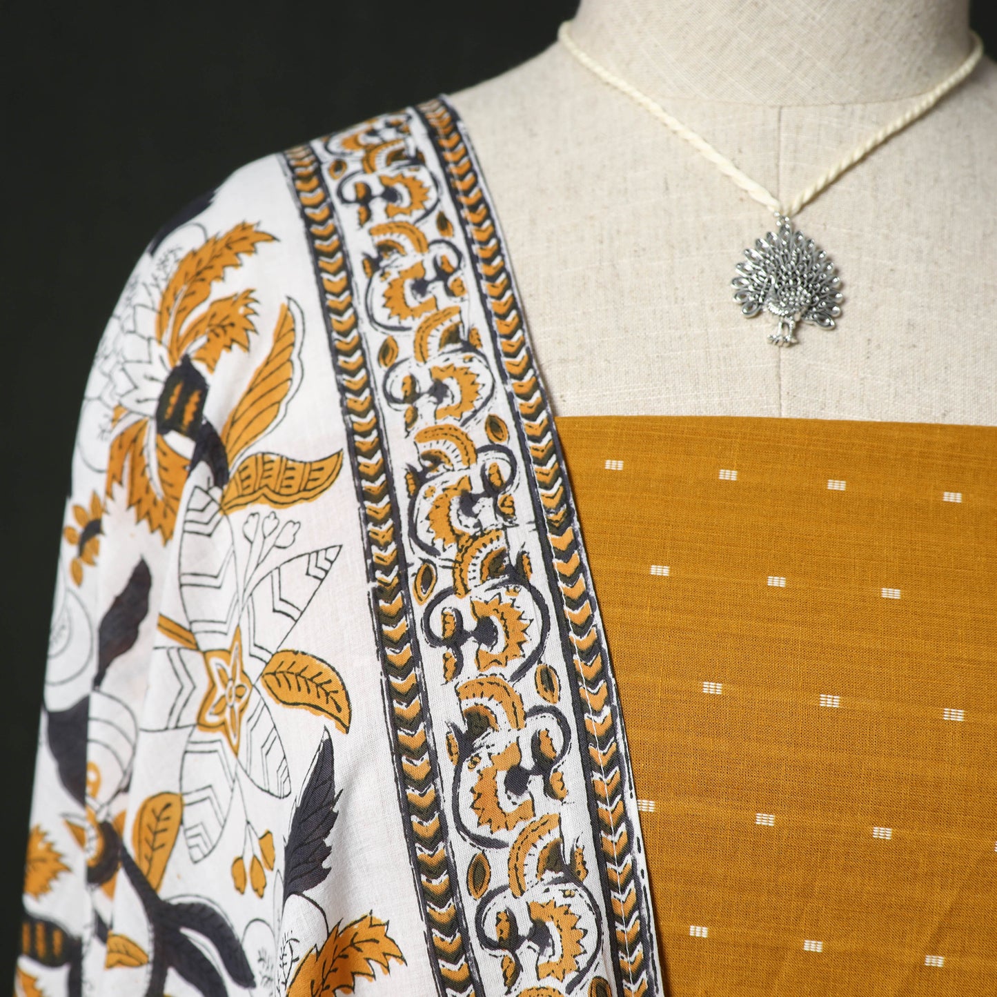 Jacquard Woven 2pc Cotton Unstitched Dress Material Kurta Set with Jewellery 14