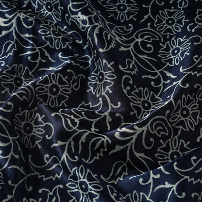 Blue - Mashru Silk Kutch Hand Block Printed Fabric