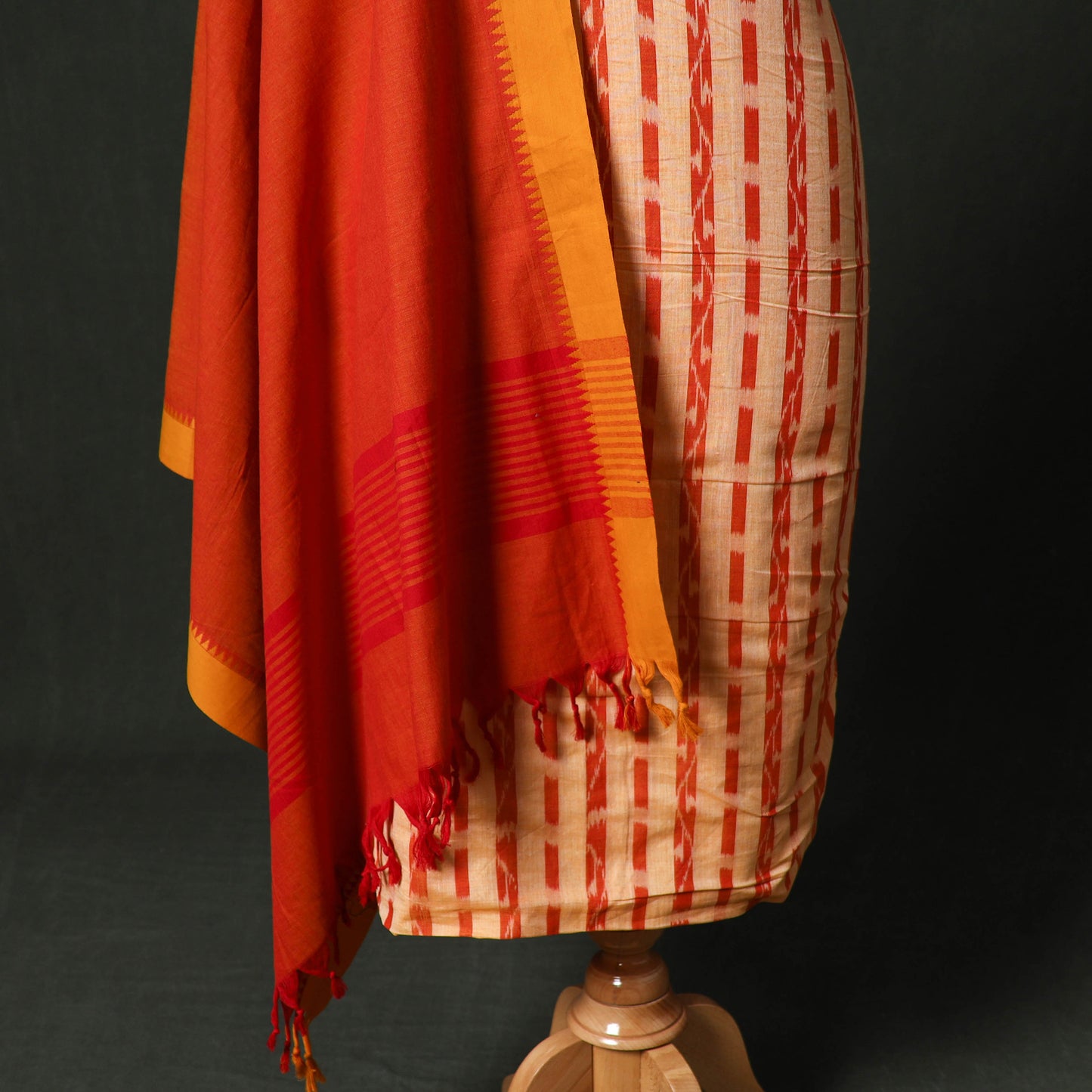 Pochampally Ikat Weave Cotton 2pc Unstitched Dress Material Kurta Set with Jewellery 05