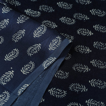 Blue - Mashru Silk Kutch Hand Block Printed Fabric