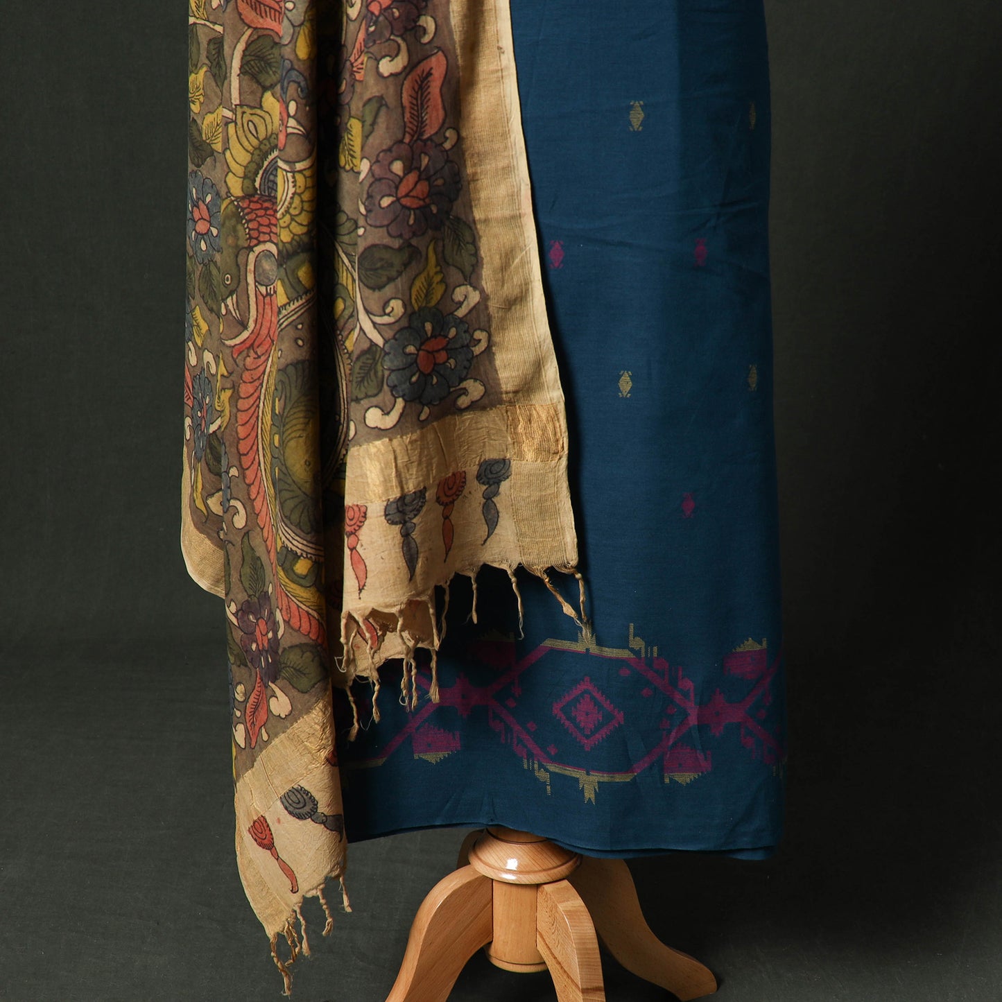 Jacquard Woven Cotton 2pc Unstitched Dress Material Kurta Set with Jewellery 08