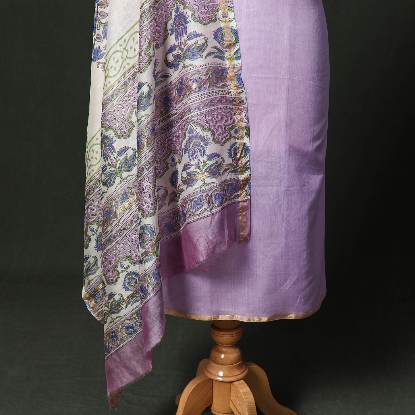 Plain Handloom Chanderi Silk 2pc Unstitched Dress Material Kurta Set with Jewellery 09