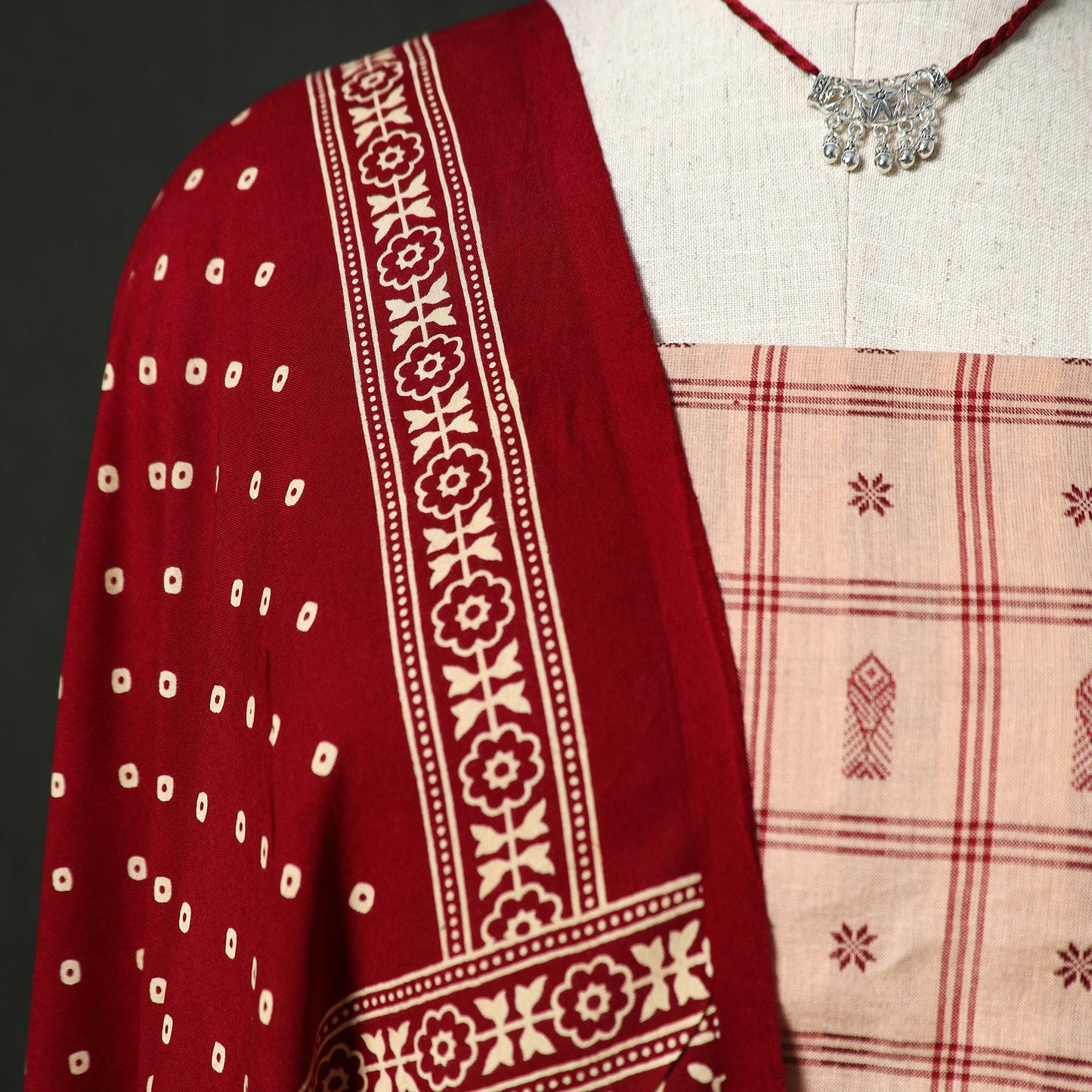 Jacquard Woven Cotton 2pc Unstitched Dress Material Kurta Set with Jewellery 11