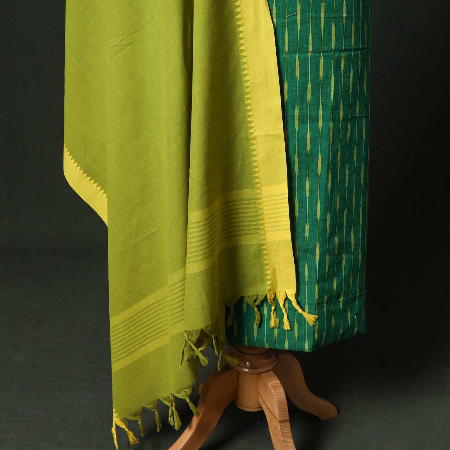 Pochampally Ikat Weave Cotton 2pc Unstitched Dress Material Kurta Set with Jewellery 12