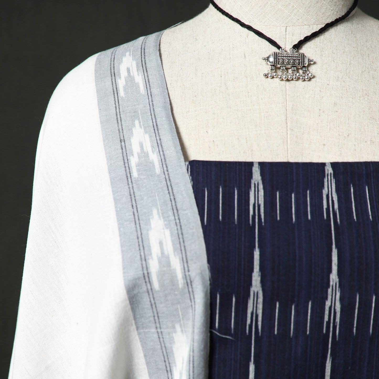 Pochampally Ikat Weave Cotton 2pc Unstitched Dress Material Kurta Set with Jewellery 20