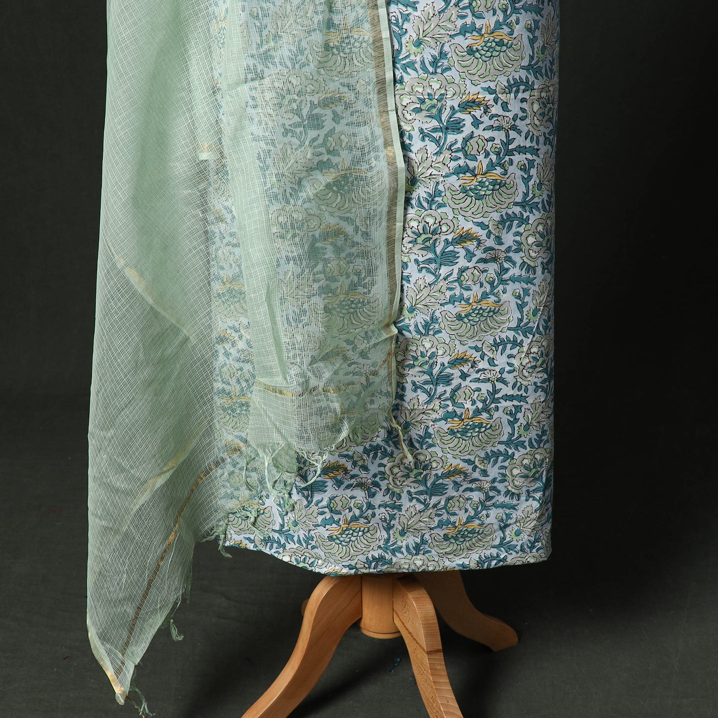 Sanganeri Hand Block Print Cotton 2pc Unstitched Dress Material Kurta Set with Jewellery 22