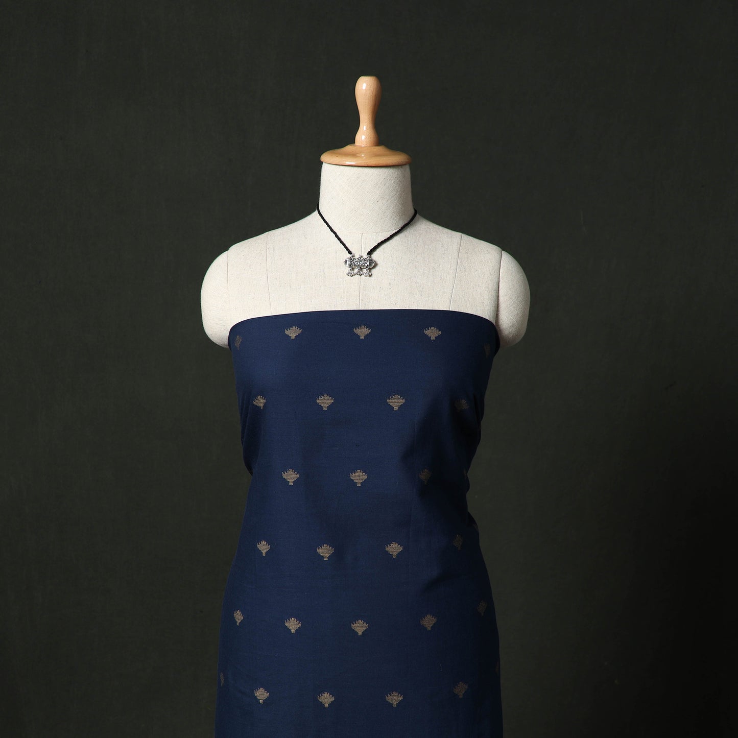 Jacquard Woven Cotton 2pc Unstitched Dress Material Kurta Set with Jewellery 23