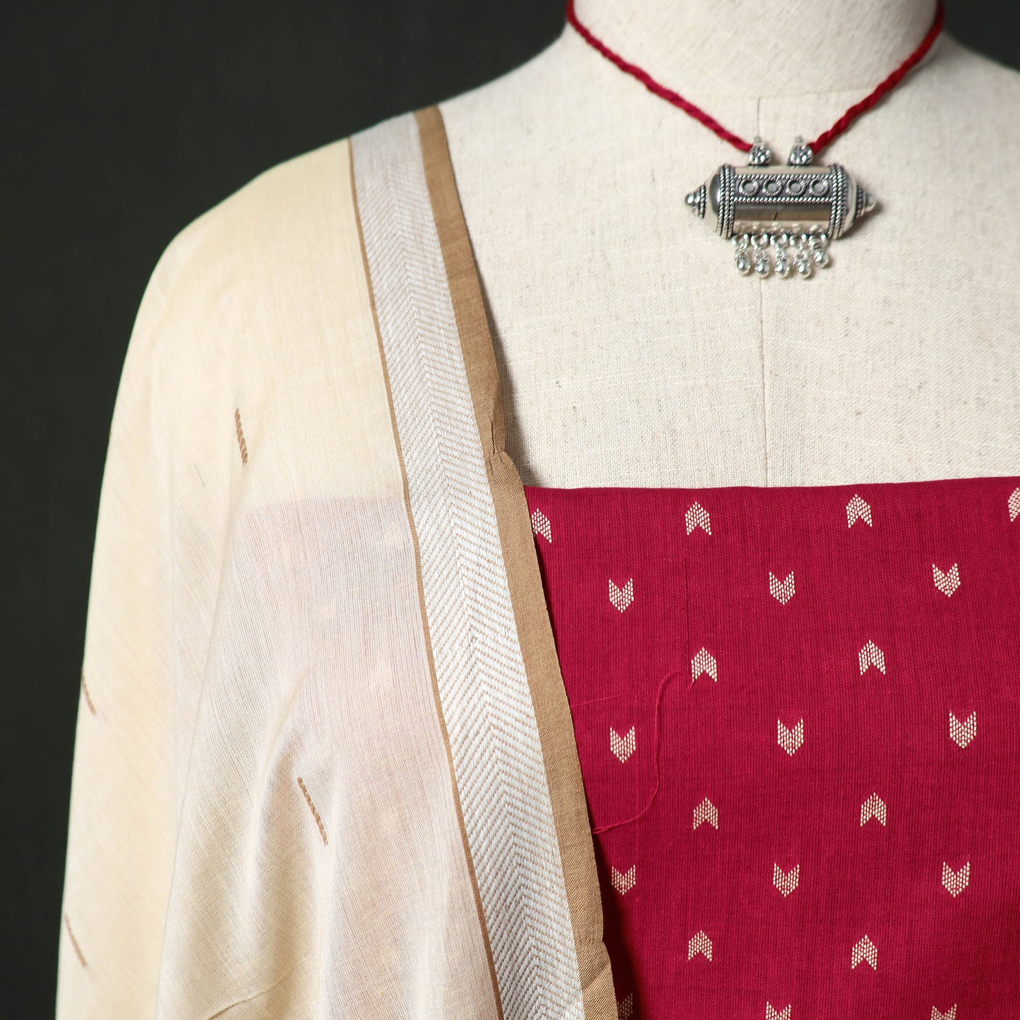Jacquard Woven Cotton 2pc Unstitched Dress Material Kurta Set with Jewellery 24