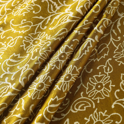 Yellow - Mashru Silk Kutch Hand Block Printed Fabric