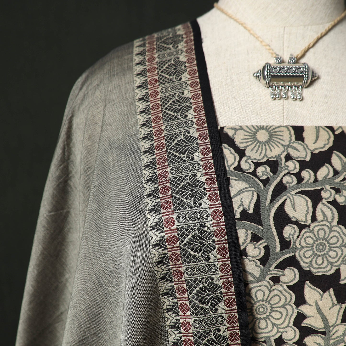 Kalamkari Printed Cotton 2pc Unstitched Dress Material Kurta Set with Jewellery 28