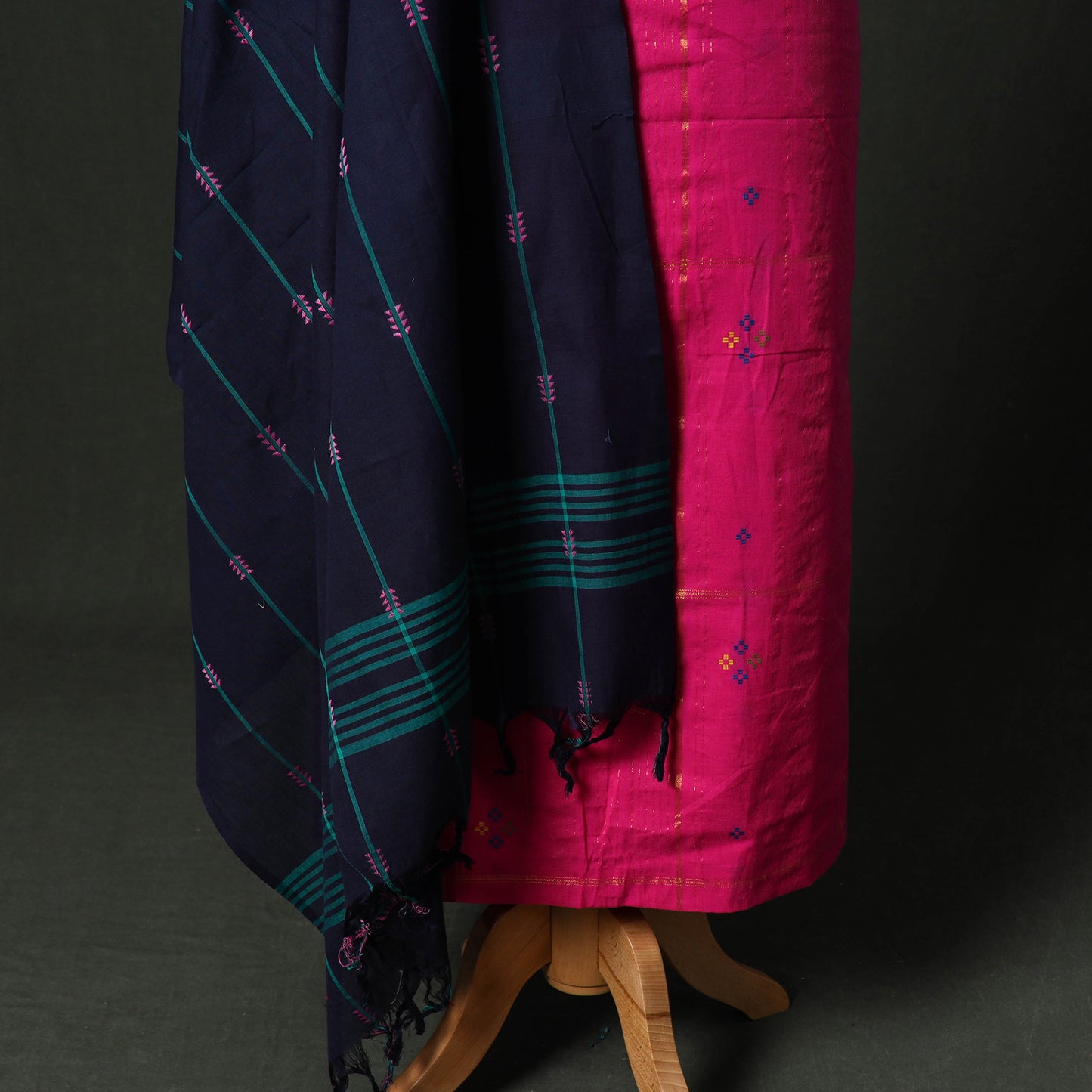 Jacquard Woven Cotton 2pc Unstitched Dress Material Kurta Set with Jewellery 30