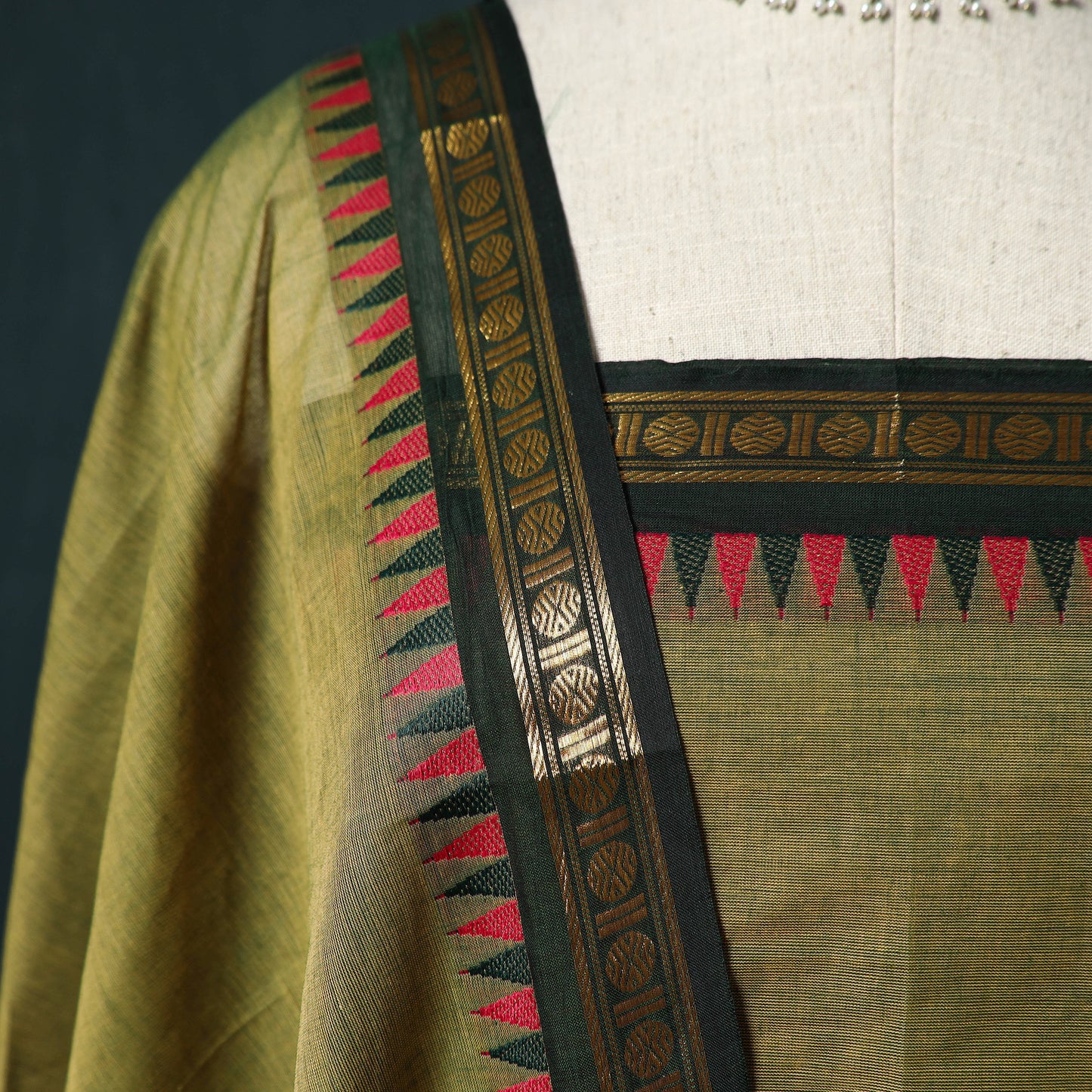 Green - Kandangi Chettinad Cotton 2pc Unstitched Dress Material Kurta Set 17