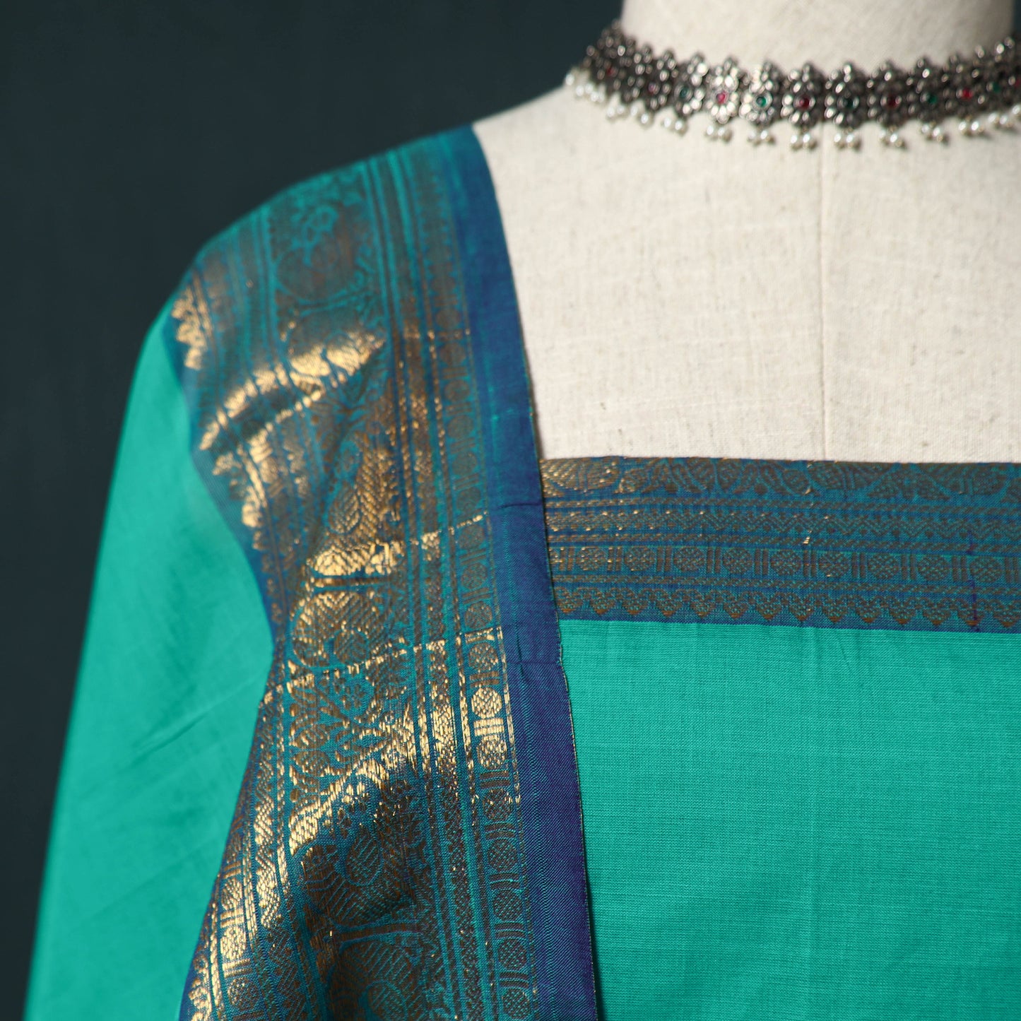 Green - Kandangi Chettinad Cotton 2pc Unstitched Dress Material Kurta Set 01