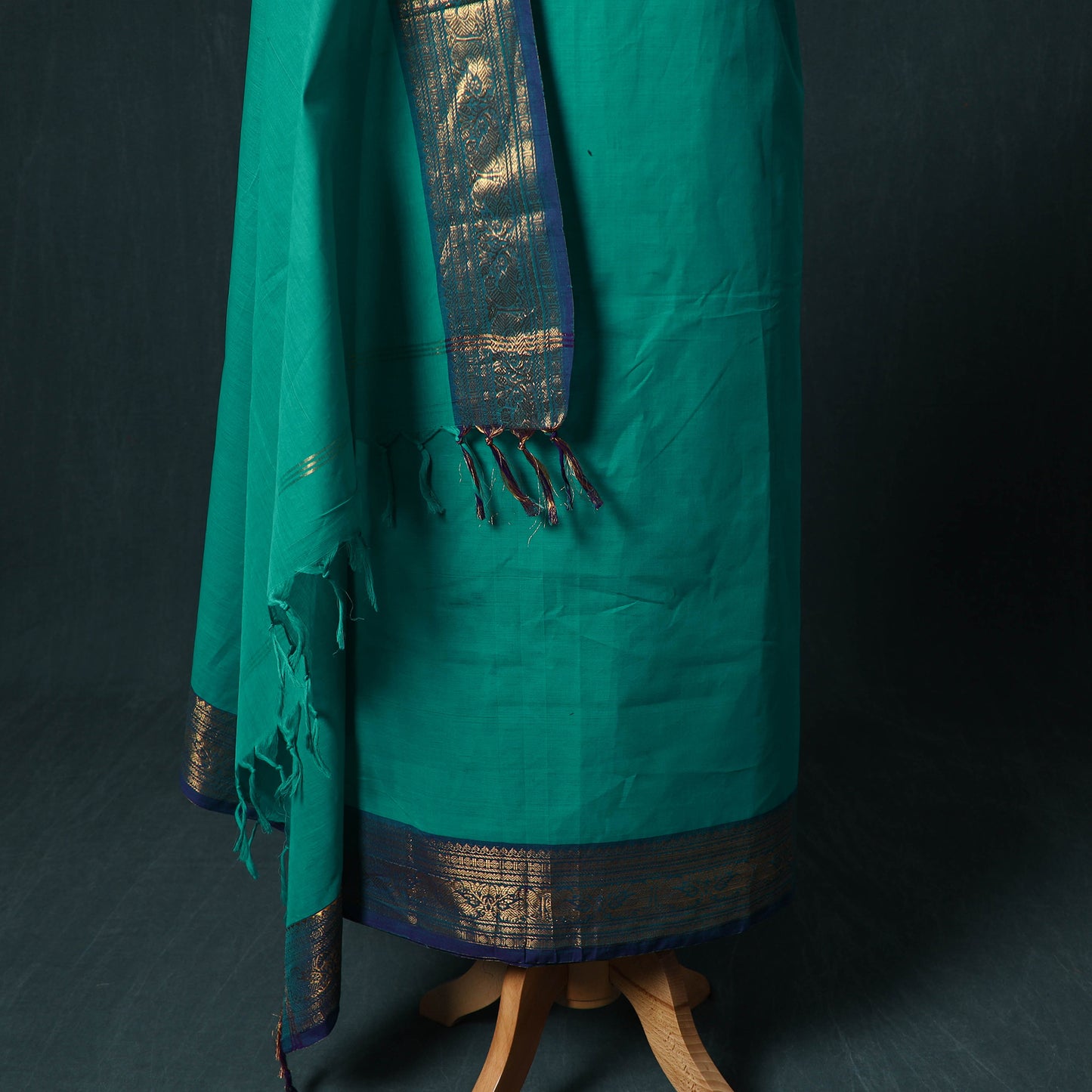 Green - Kandangi Chettinad Cotton 2pc Unstitched Dress Material Kurta Set 01