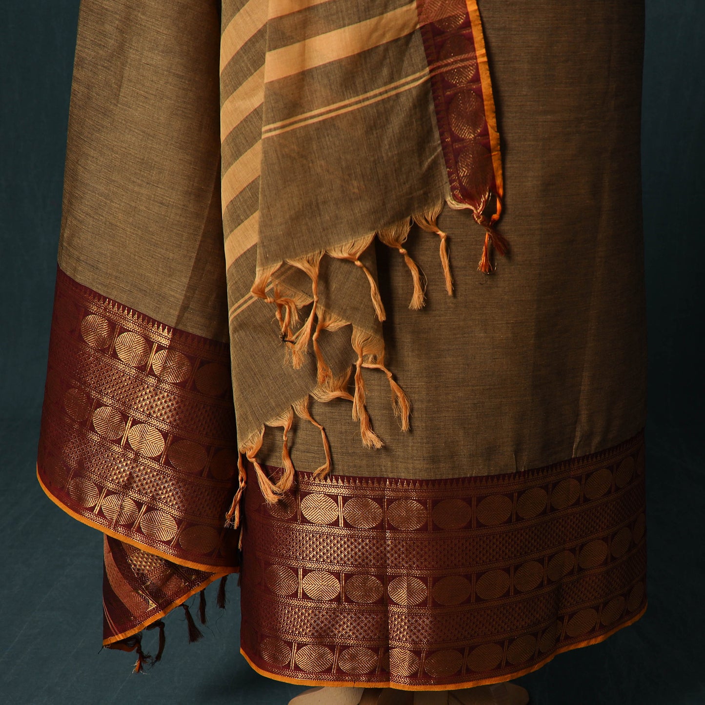 Brown - Kandangi Chettinad Cotton 2pc Unstitched Dress Material Kurta Set 02