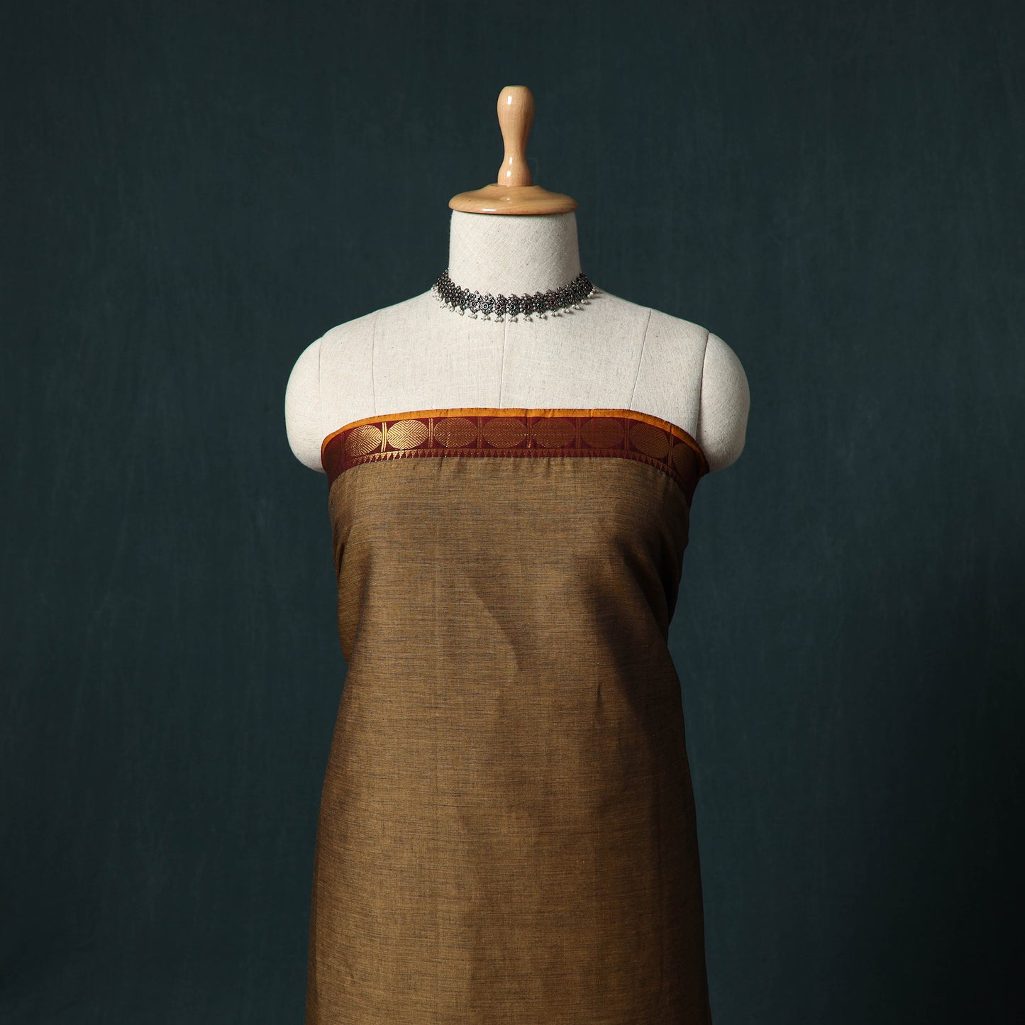 Brown - Kandangi Chettinad Cotton 2pc Unstitched Dress Material Kurta Set 02