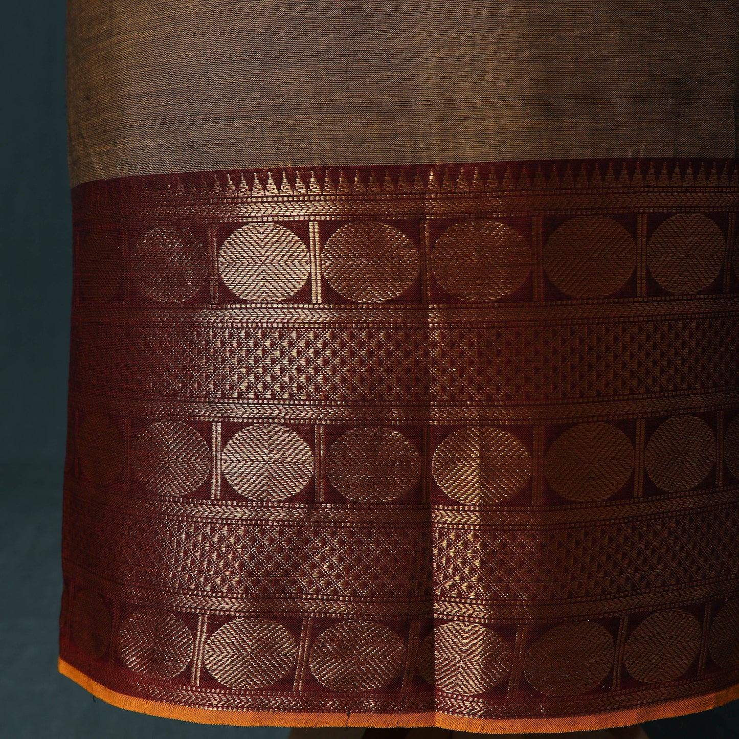 Brown - Kandangi Chettinad Cotton 2pc Unstitched Dress Material Kurta Set 02