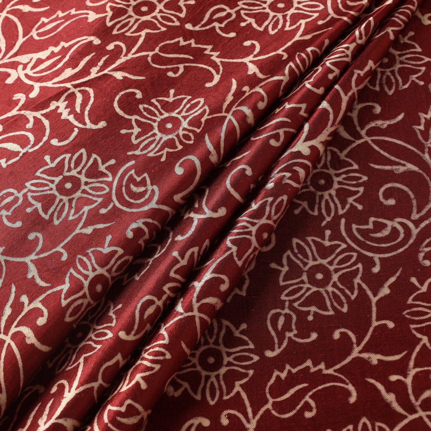 Red - Mashru Silk Kutch Hand Block Printed Fabric