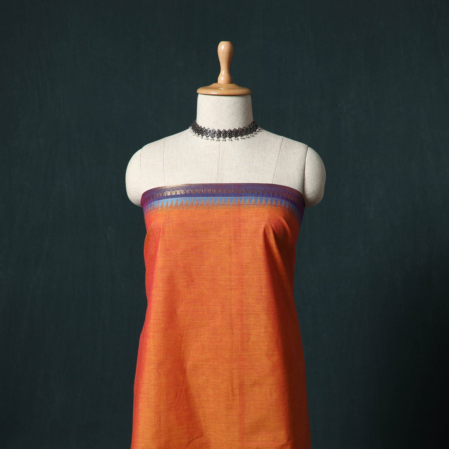 Orange - Kandangi Chettinad Cotton 2pc Unstitched Dress Material Kurta Set 05