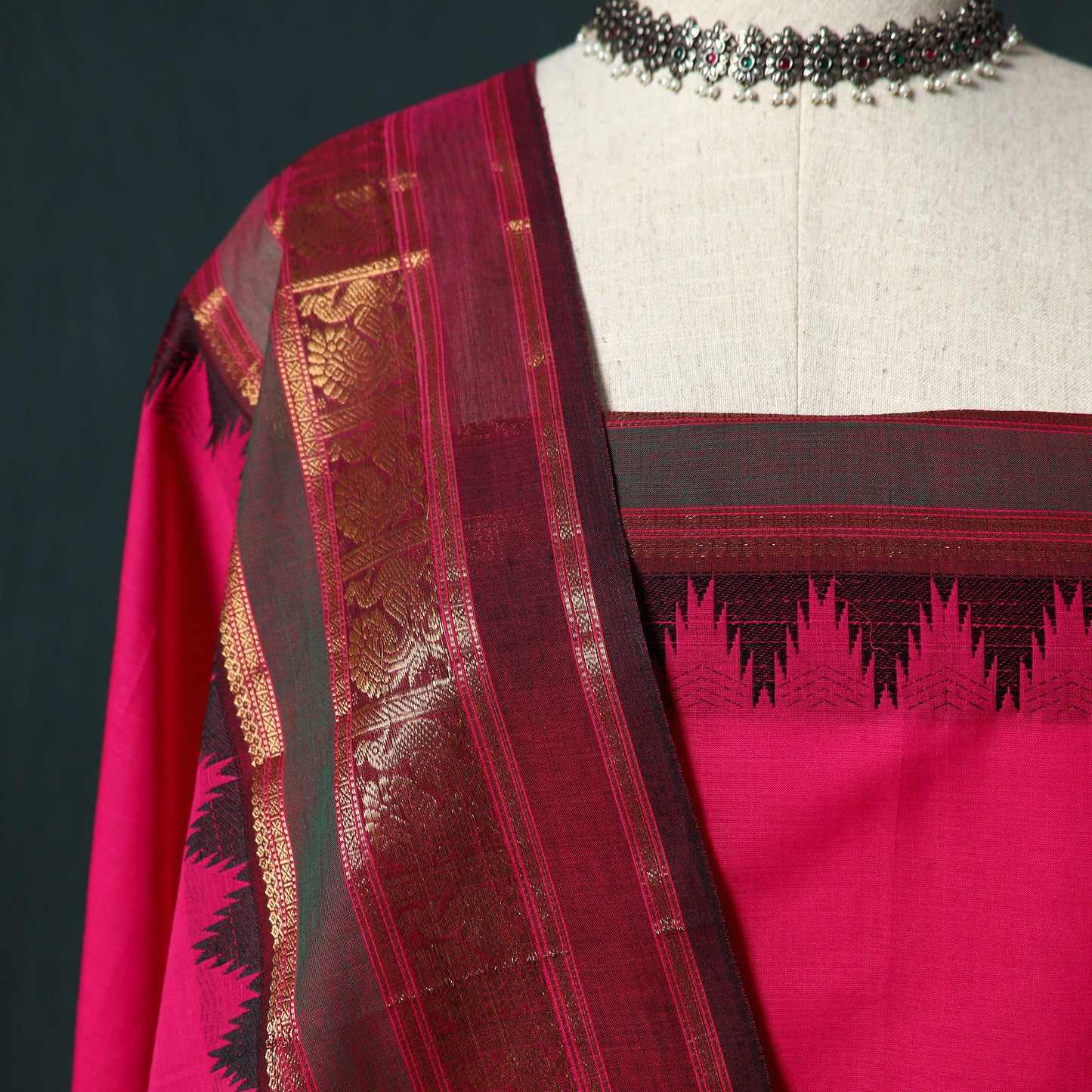 Pink - Kandangi Chettinad Cotton 2pc Unstitched Dress Material Kurta Set 06