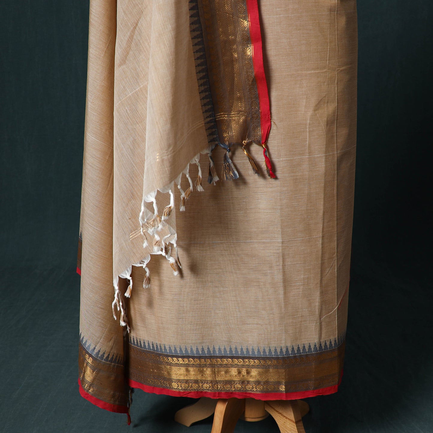 Beige - Kandangi Chettinad Cotton 2pc Unstitched Dress Material Kurta Set 09