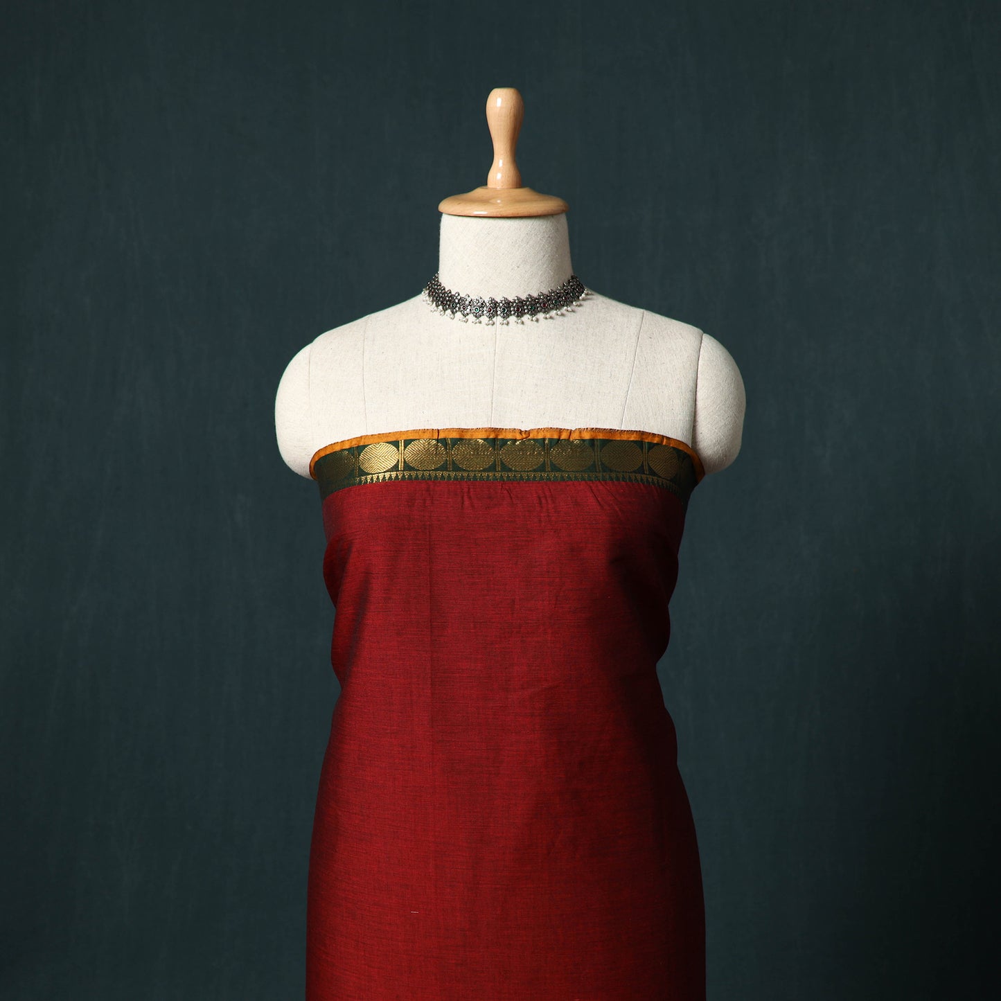 Red - Kandangi Chettinad Cotton 2pc Unstitched Dress Material Kurta Set 10