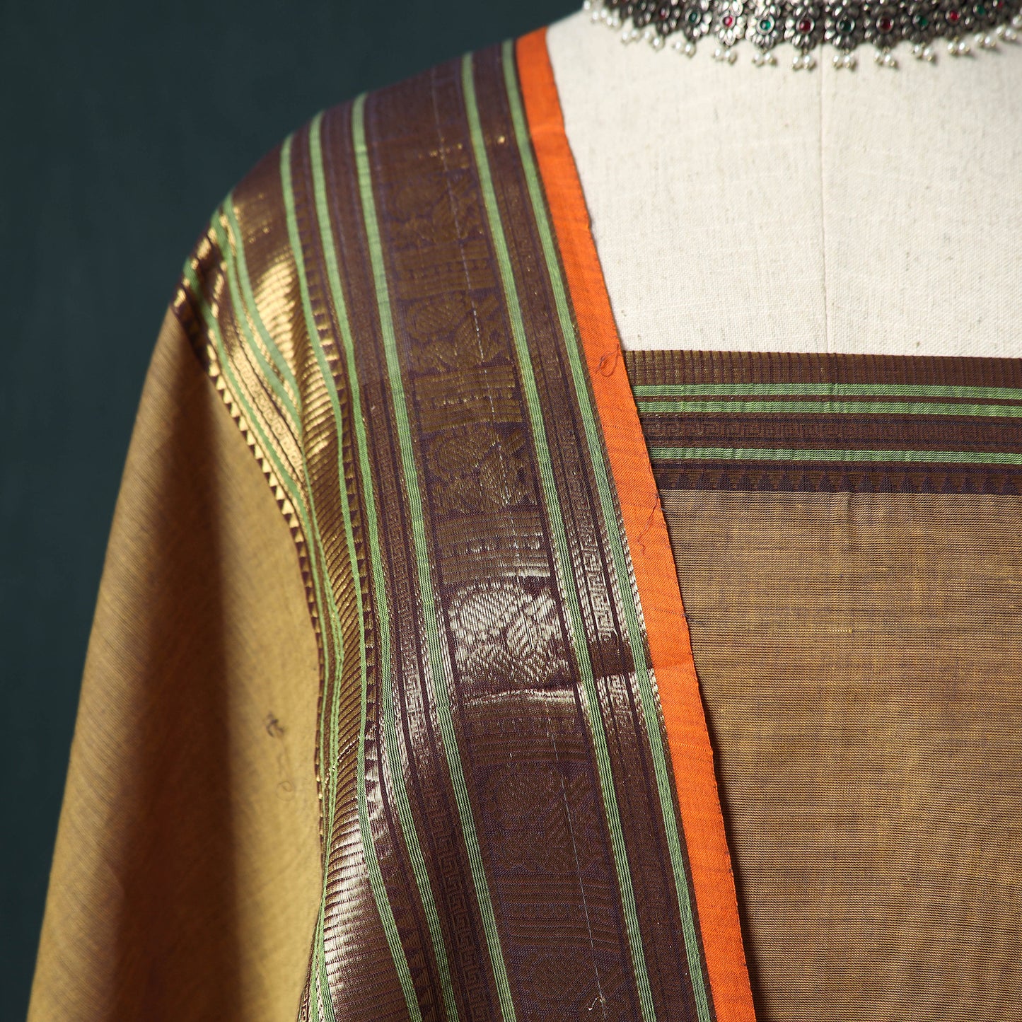 Brown - Kandangi Chettinad Cotton 2pc Unstitched Dress Material Kurta Set 11