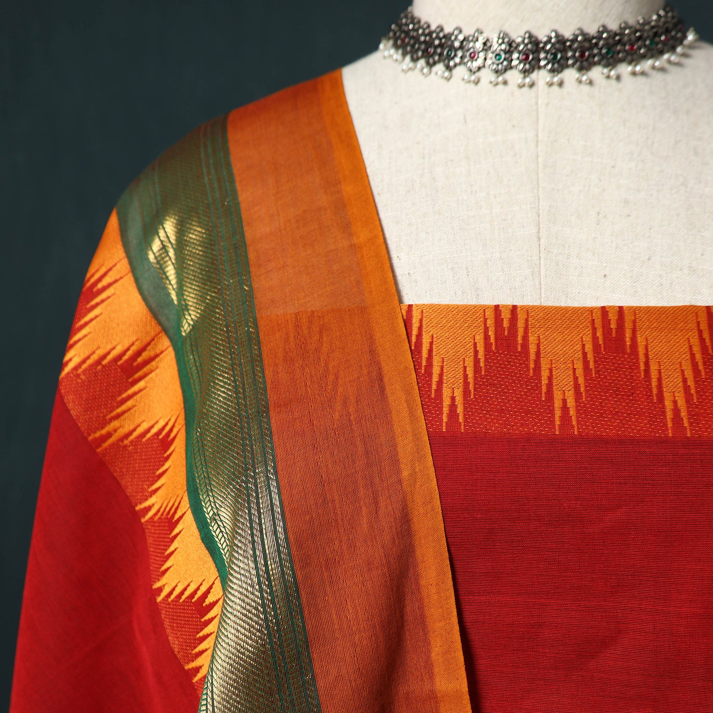 Red - Kandangi Chettinad Cotton 2pc Unstitched Dress Material Kurta Set 12