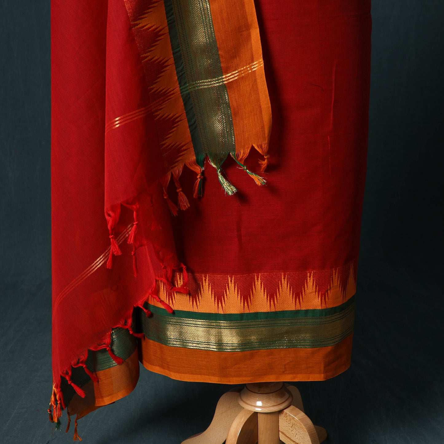 Red - Kandangi Chettinad Cotton 2pc Unstitched Dress Material Kurta Set 12