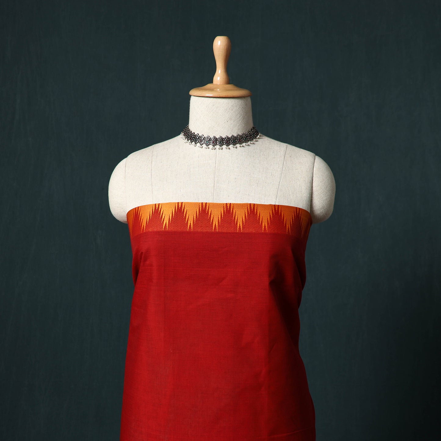Red - Kandangi Chettinad Cotton 2pc Unstitched Dress Material Kurta Set 12