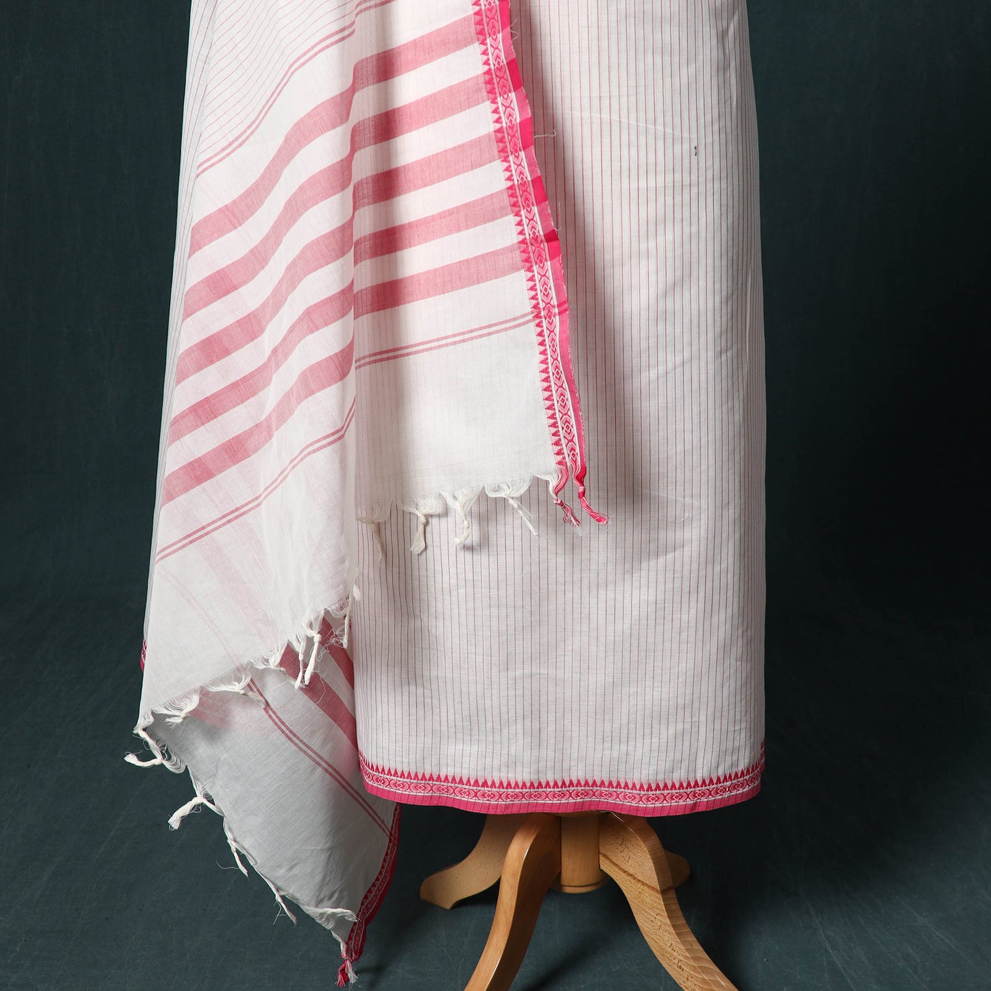 White - Kandangi Chettinad Cotton 2pc Unstitched Dress Material Kurta Set 13