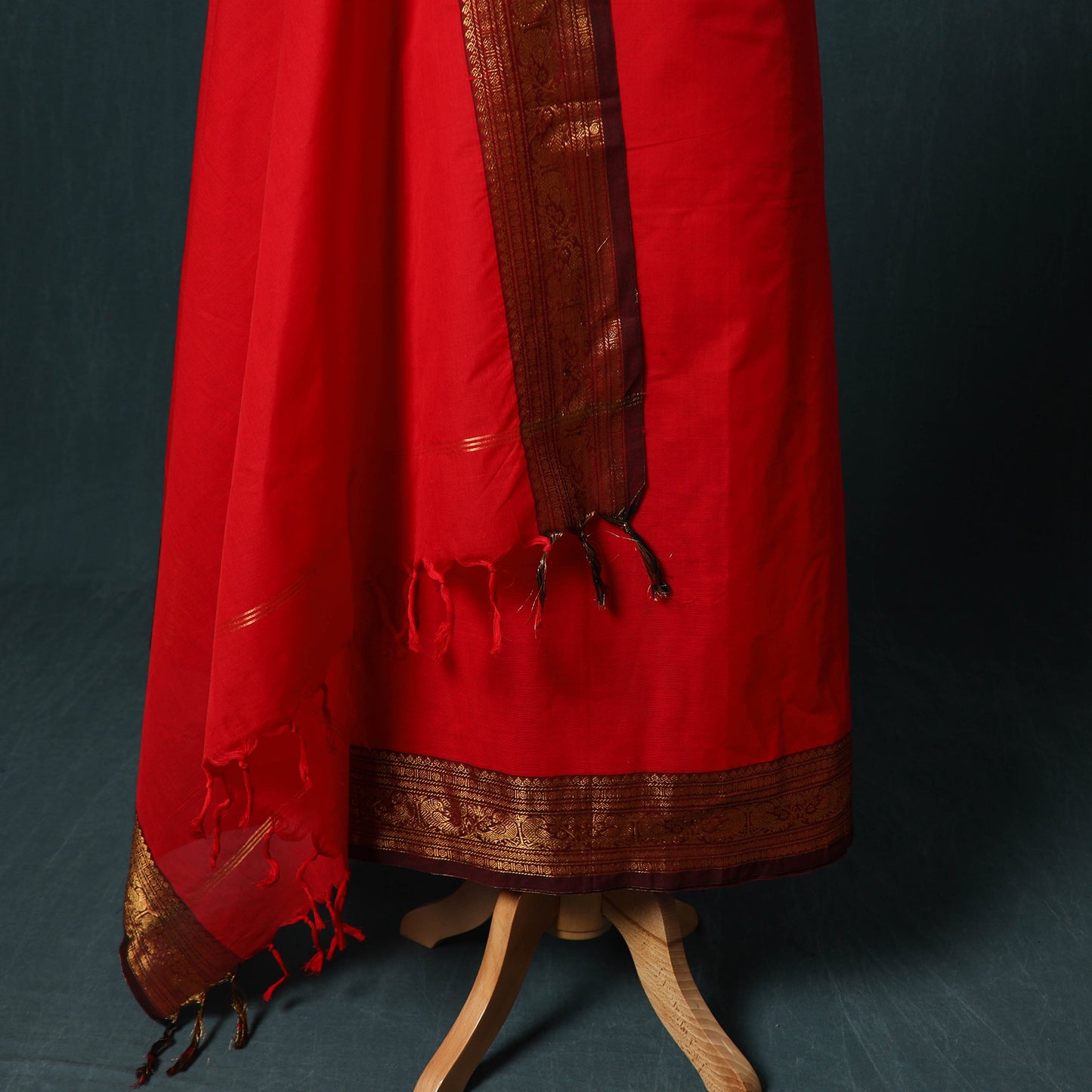 Red - Kandangi Chettinad Cotton 2pc Unstitched Dress Material Kurta Set 14