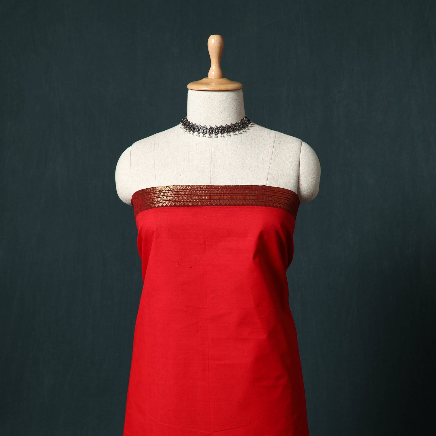 Red - Kandangi Chettinad Cotton 2pc Unstitched Dress Material Kurta Set 14