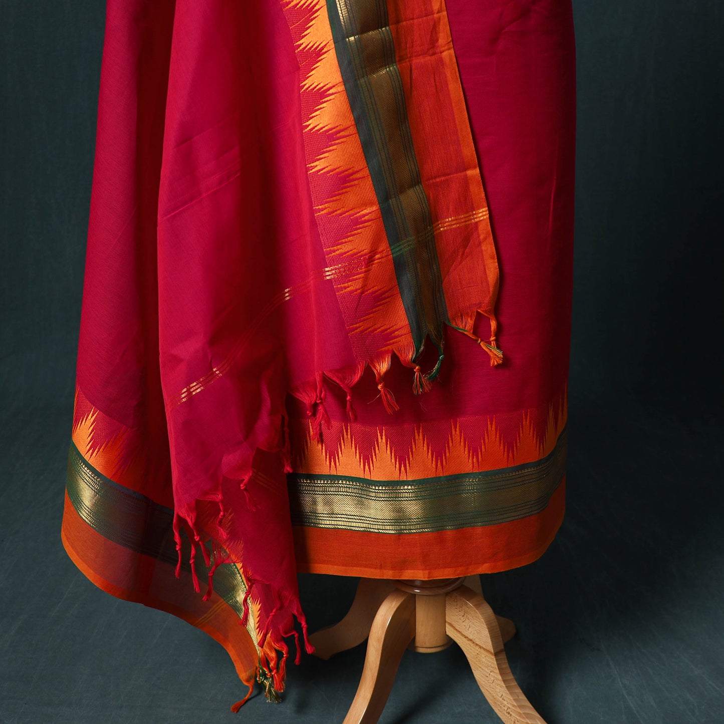 Red - Kandangi Chettinad Cotton 2pc Unstitched Dress Material Kurta Set 15