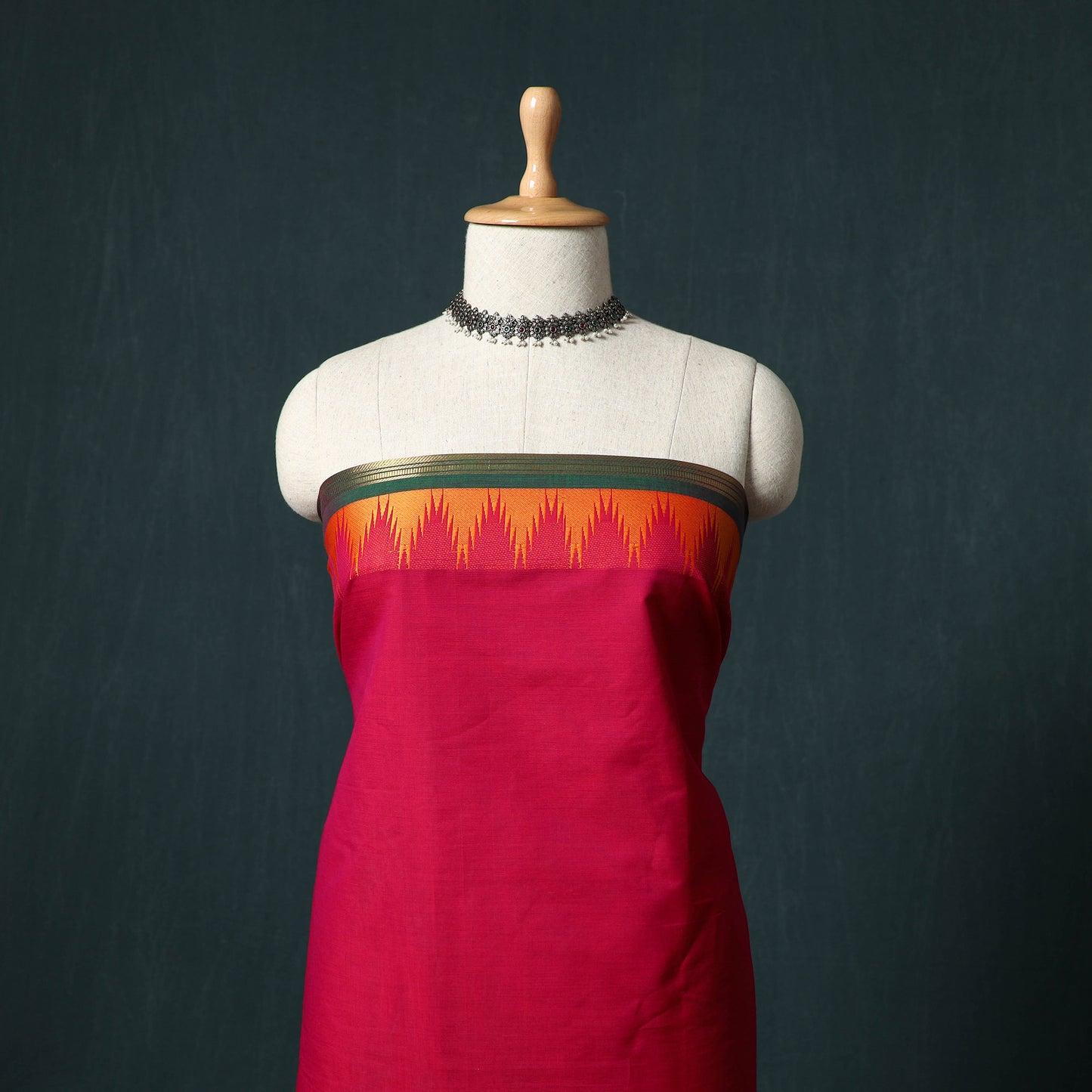 Red - Kandangi Chettinad Cotton 2pc Unstitched Dress Material Kurta Set 15