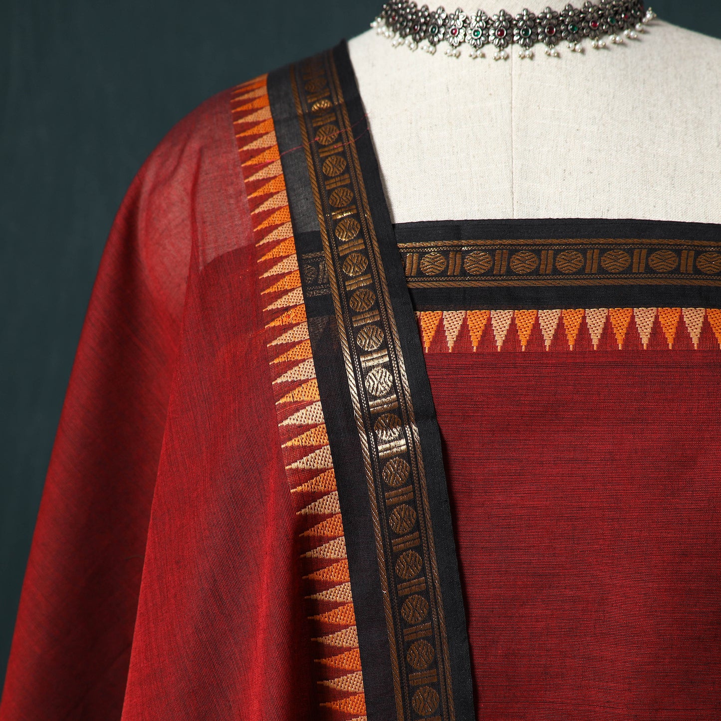 Red - Kandangi Chettinad Cotton 2pc Unstitched Dress Material Kurta Set 16