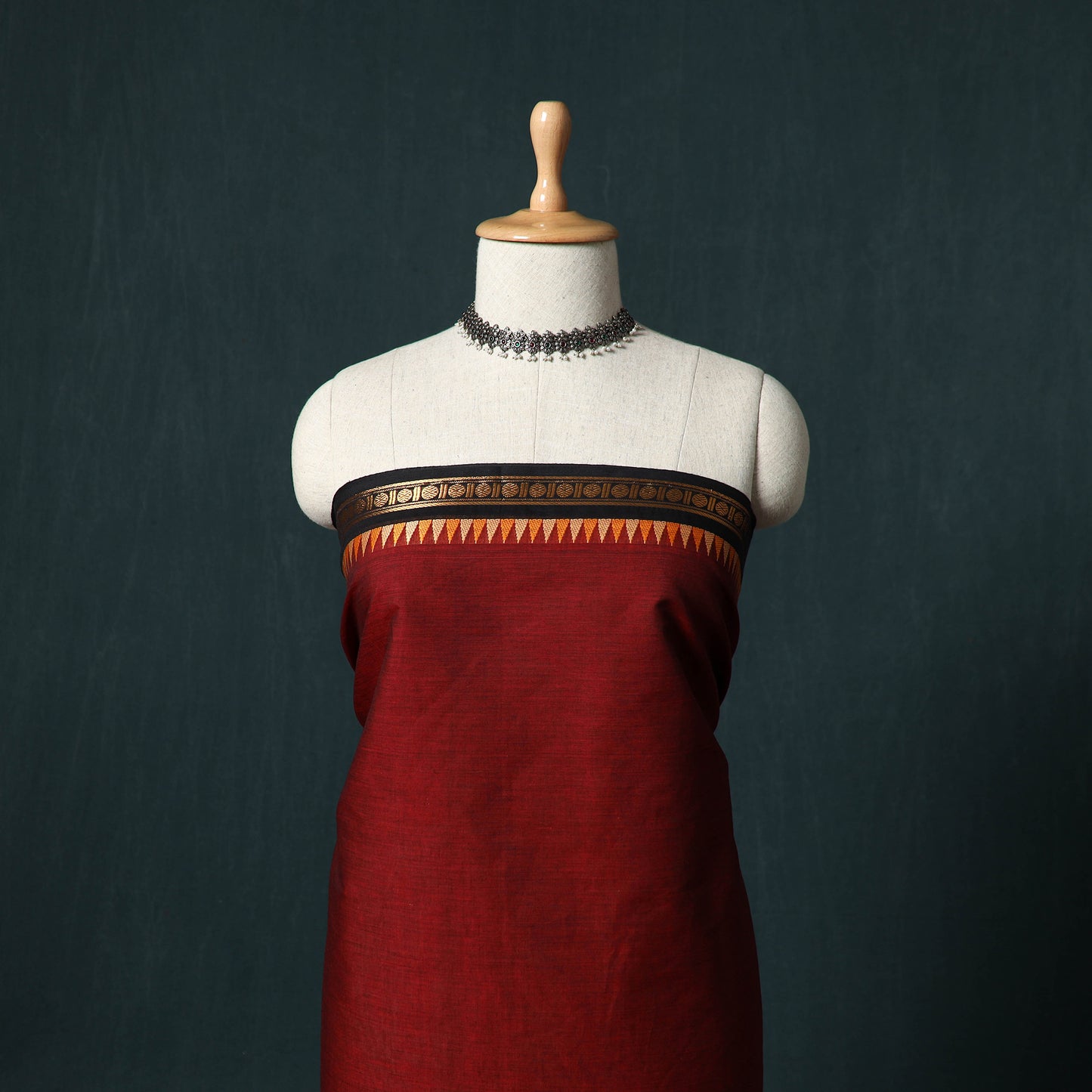 Red - Kandangi Chettinad Cotton 2pc Unstitched Dress Material Kurta Set 16
