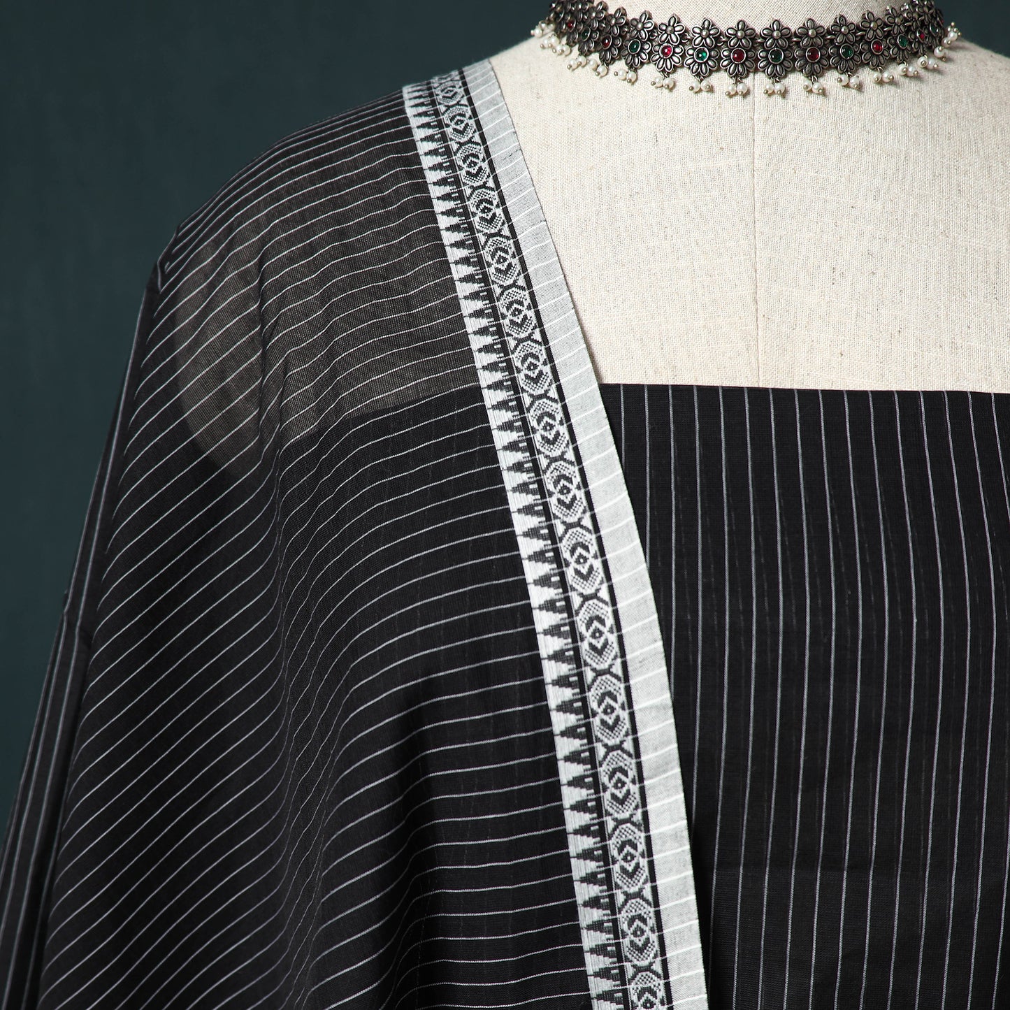 Black - Kandangi Chettinad Cotton 2pc Unstitched Dress Material Kurta Set 18