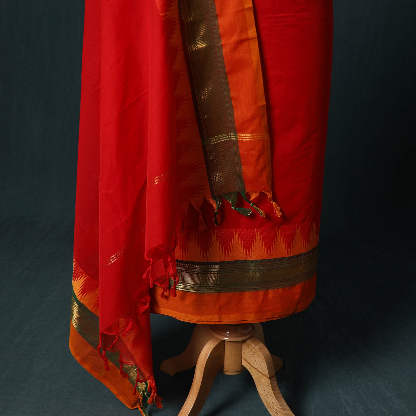 Red - Kandangi Chettinad Cotton 2pc Unstitched Dress Material Kurta Set 19