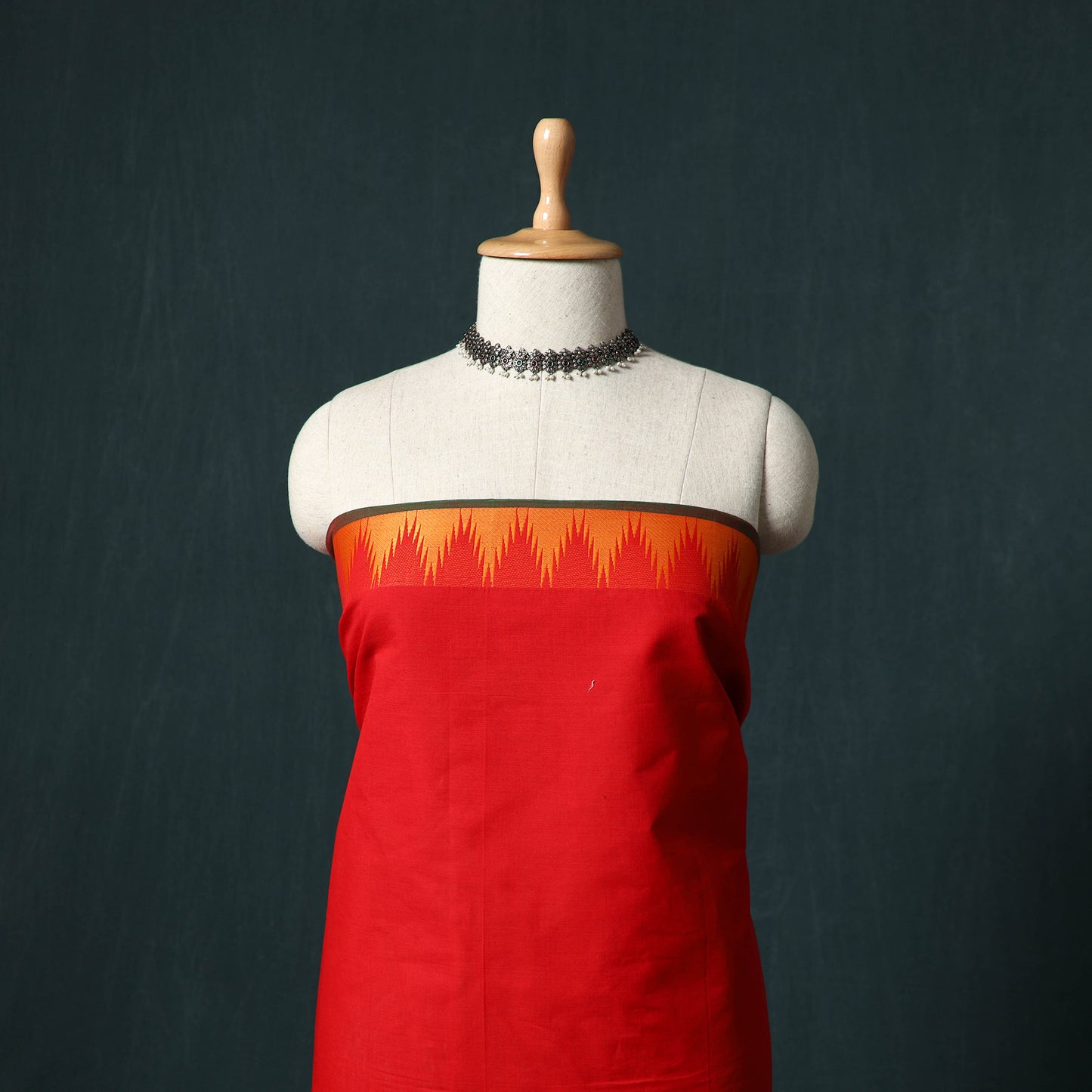Red - Kandangi Chettinad Cotton 2pc Unstitched Dress Material Kurta Set 19