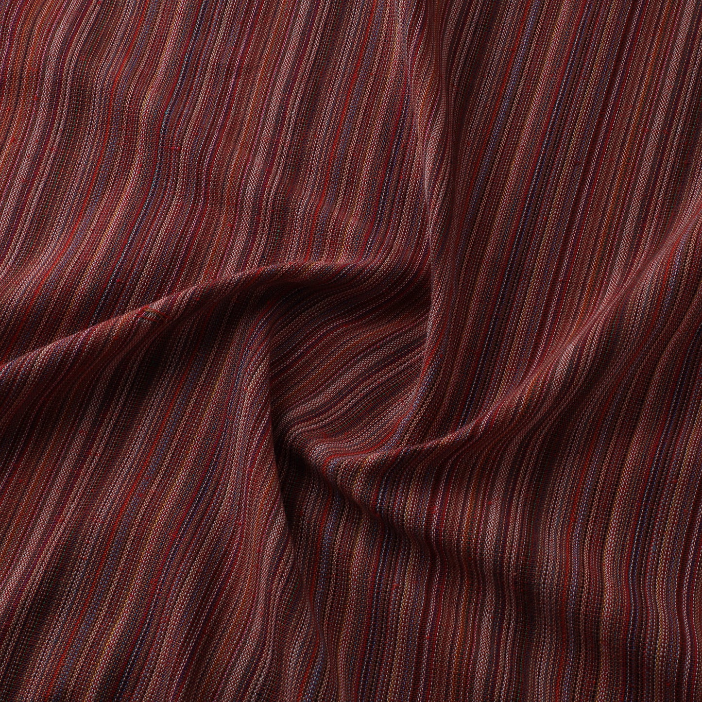 Maroon - Jhiri Pure Handloom Stripes Cotton Fabric 01