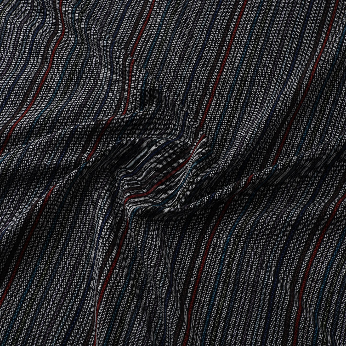 Gray - Jhiri Pure Handloom Stripes Cotton Fabric 02