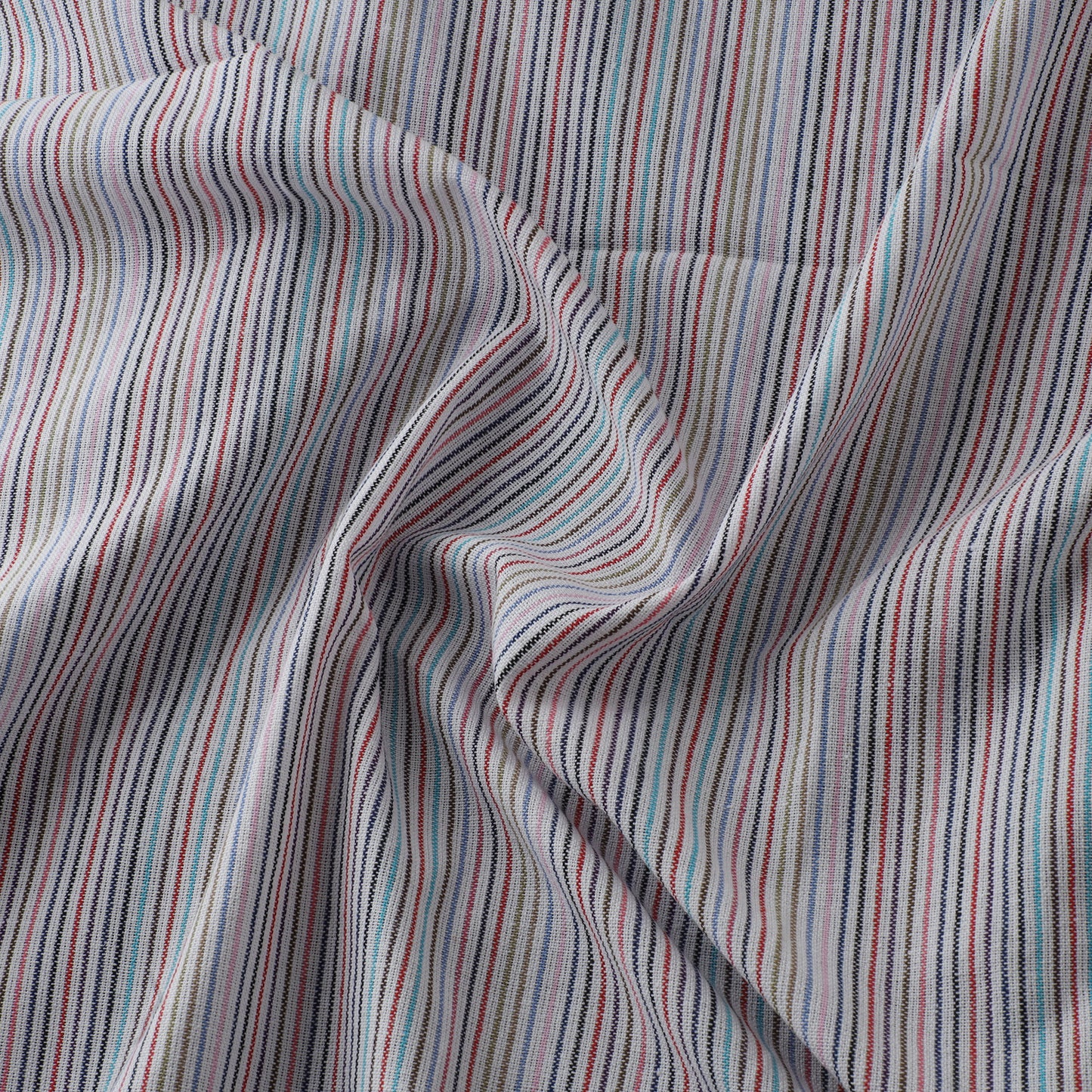 White - Jhiri Pure Handloom Stripes Cotton Fabric 03