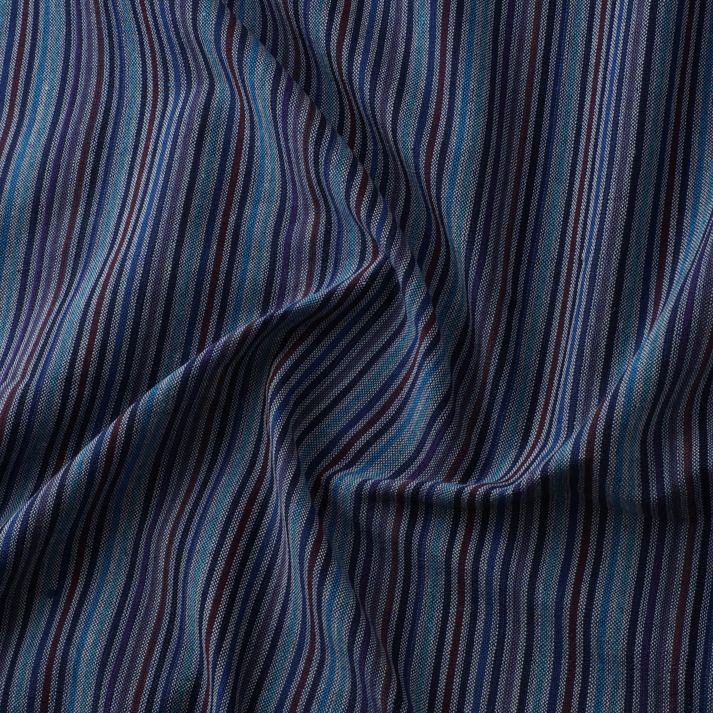 Blue - Jhiri Pure Handloom Stripes Cotton Fabric 15