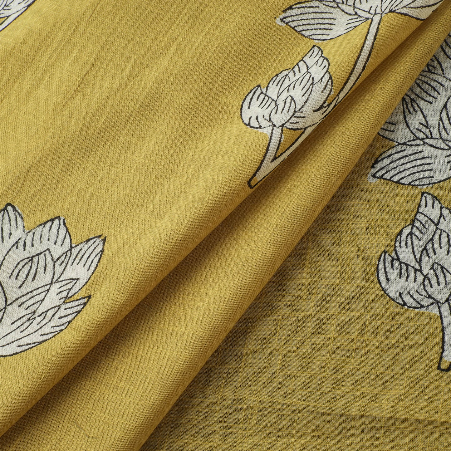 Yellow - Akola Hand Block Print Slub Cotton Fabric 18