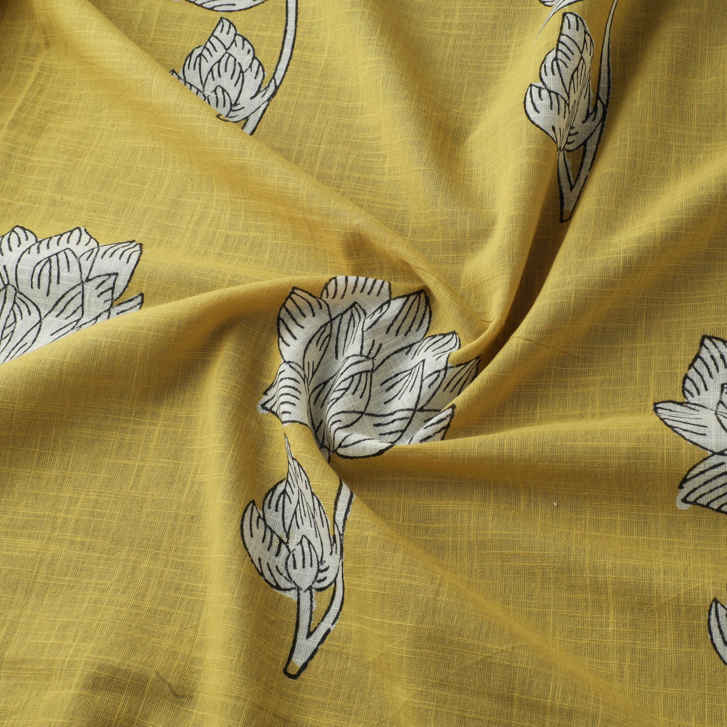 Yellow - Akola Hand Block Print Slub Cotton Fabric 18