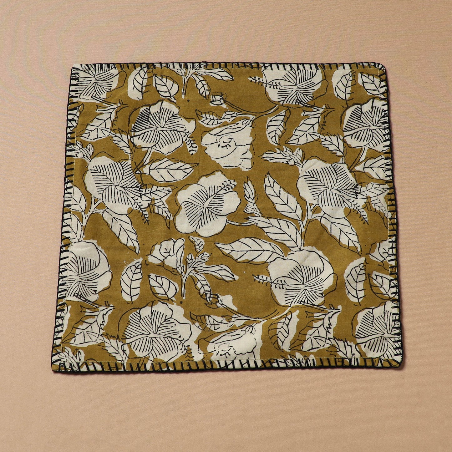 Hand Embroidered Bagru Block Print Cotton Square Roti Napkin 49