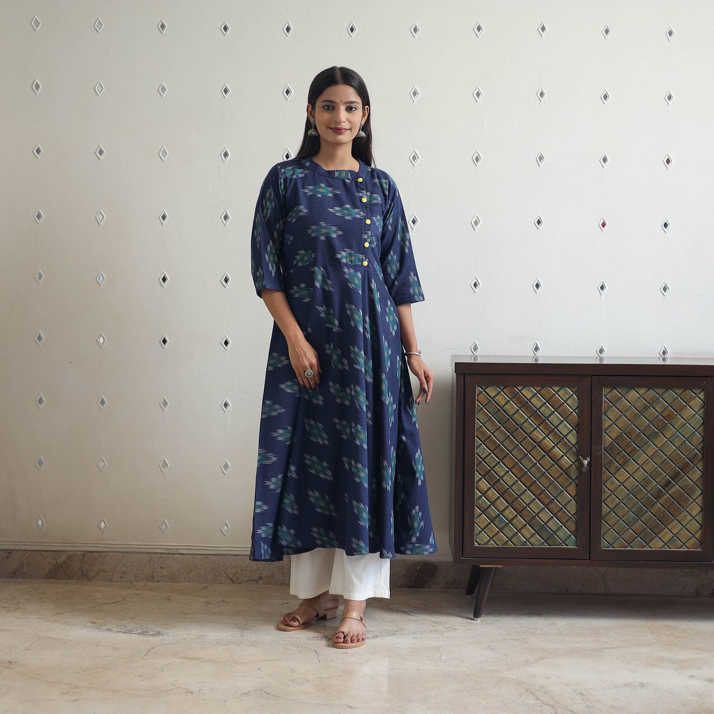 Blue - Cotton Flared Pochampally Ikat Kurta 18