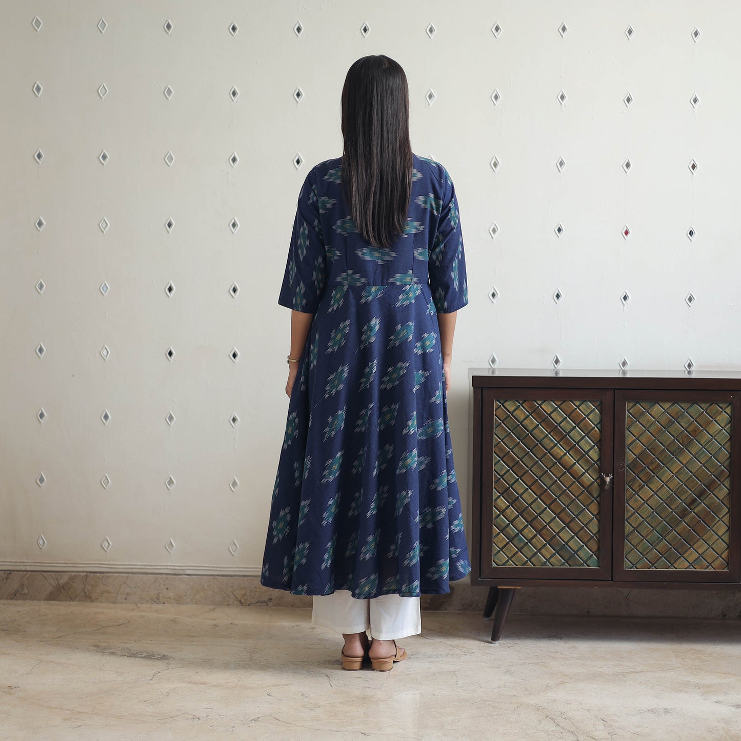 Blue - Cotton Flared Pochampally Ikat Kurta 18
